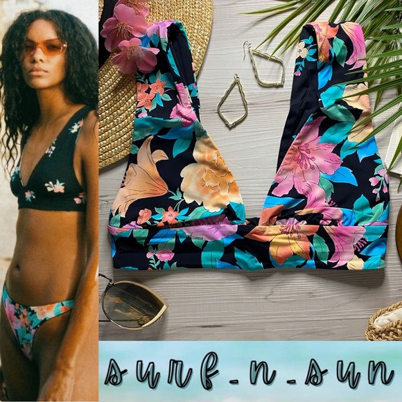 Billabong ☀️ Floral Reversible Tropical Plunge Bikini Top - Picture 1 of 16
